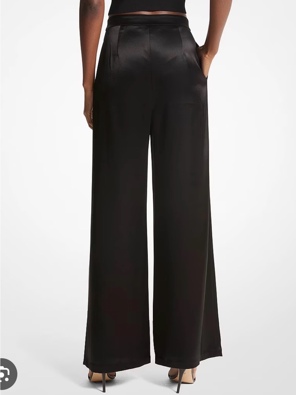 MICHAEL Michael Kors Black Satin Wide-Leg Pant - Picture 2 of 4